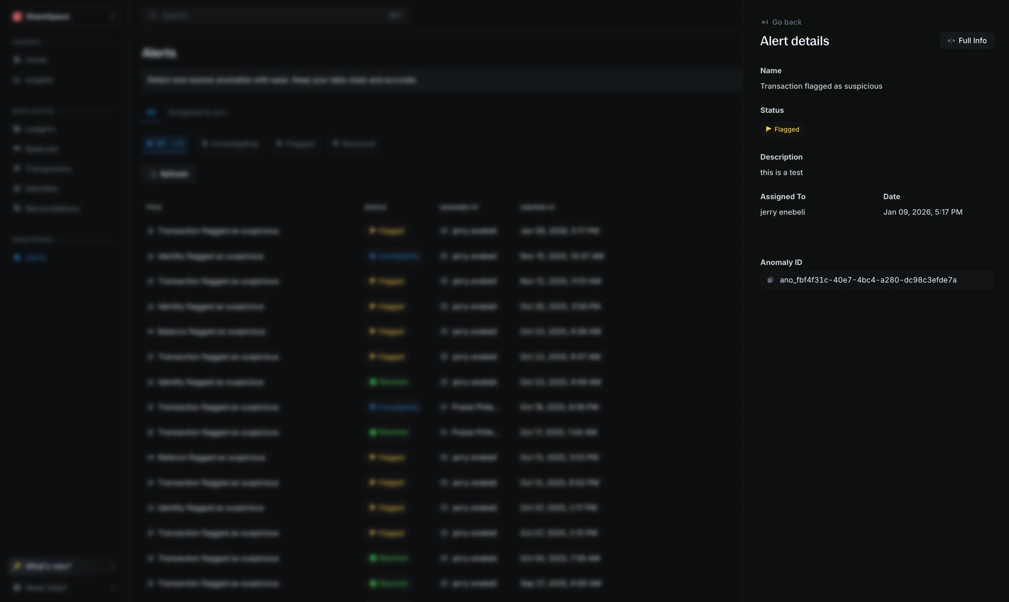 Alert details summary view