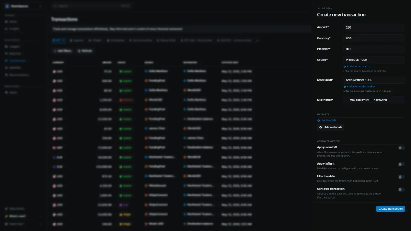 Create transaction form
