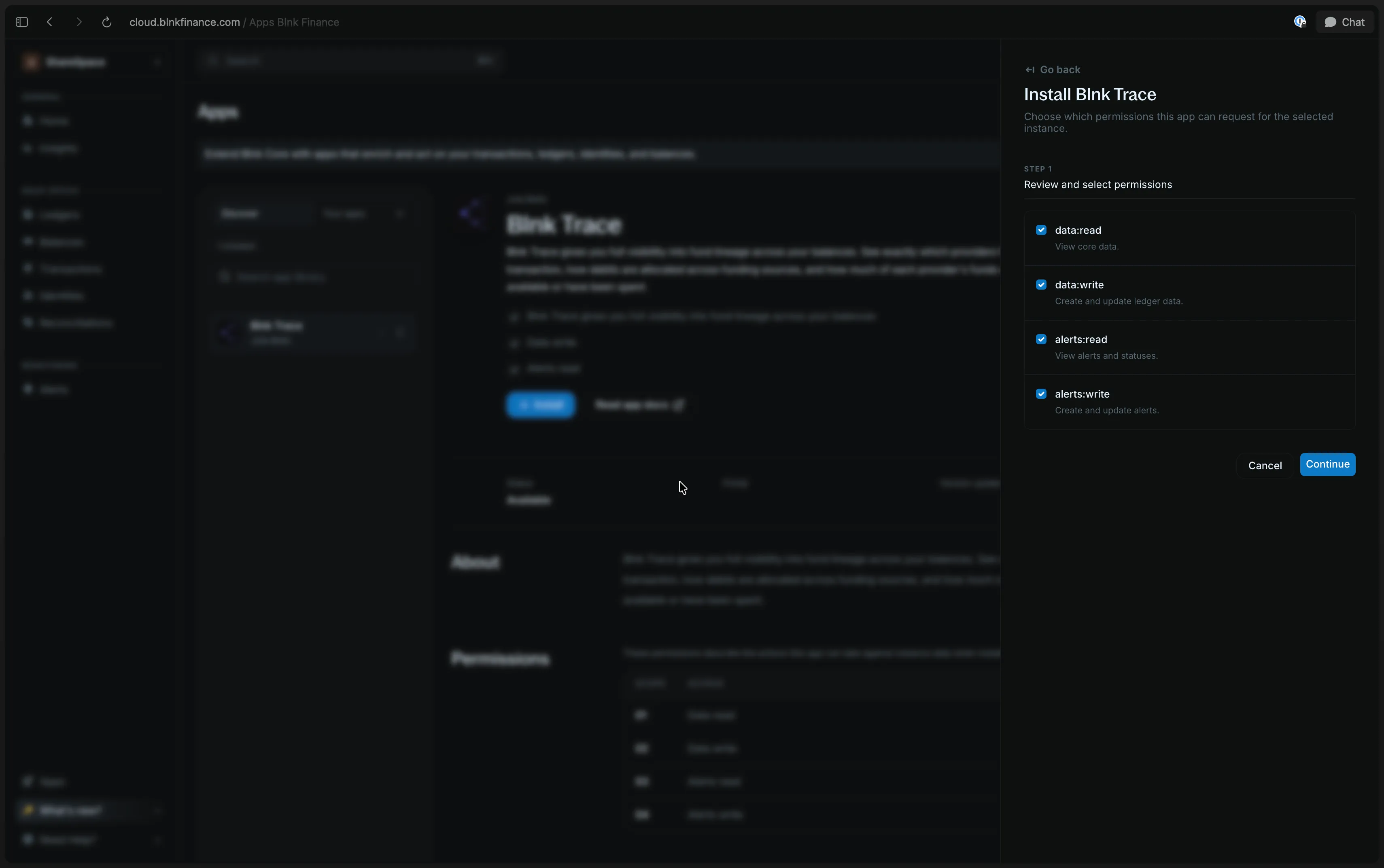 Screenshot of user confirming permissions before completing install.