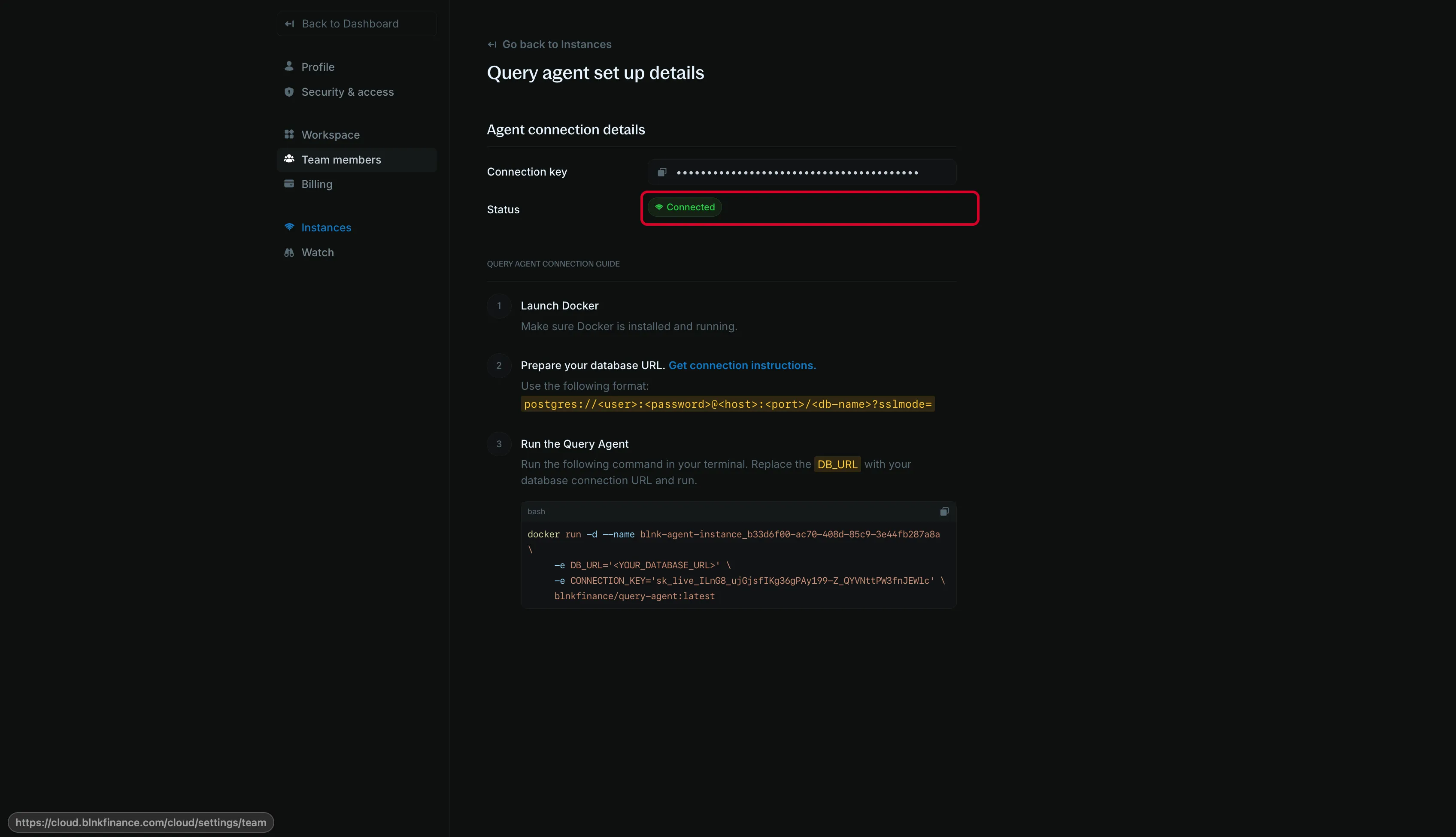 Query agent status showing Connected