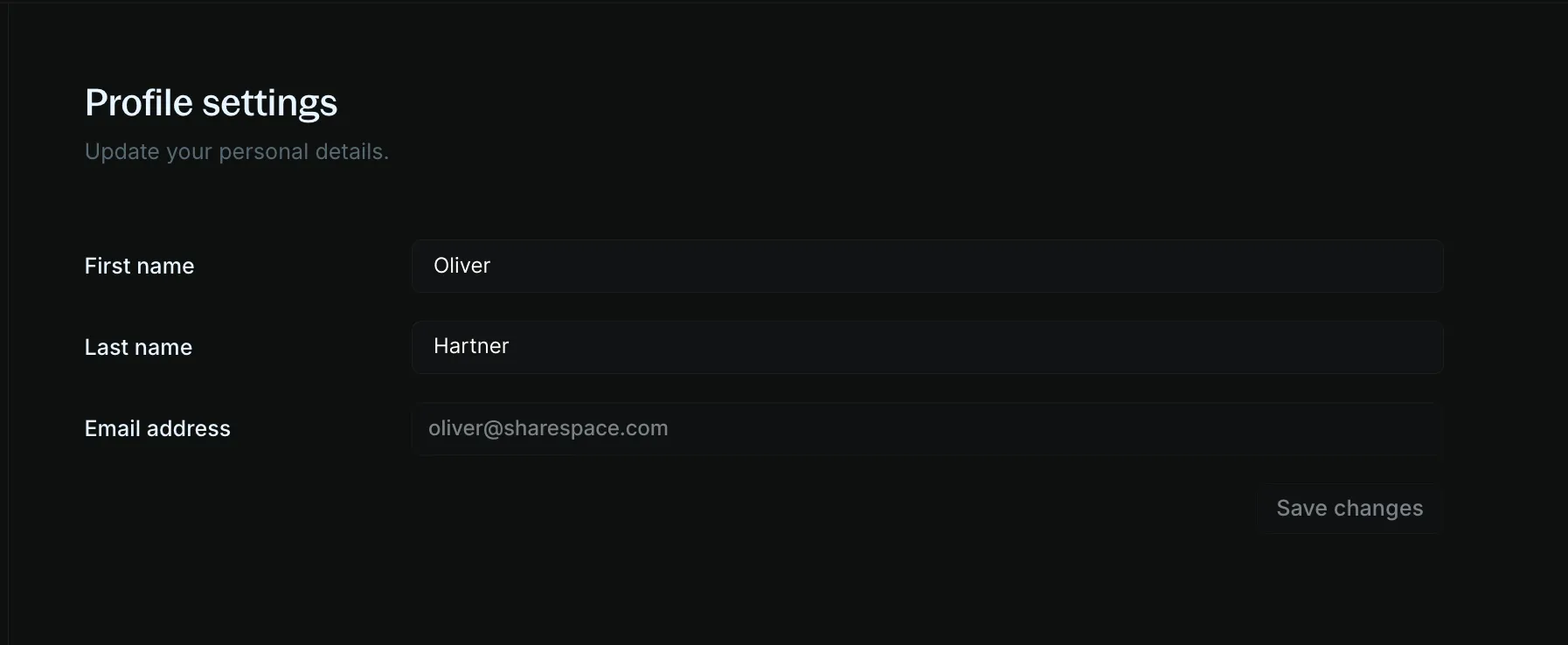 Name and email fields in the profile form