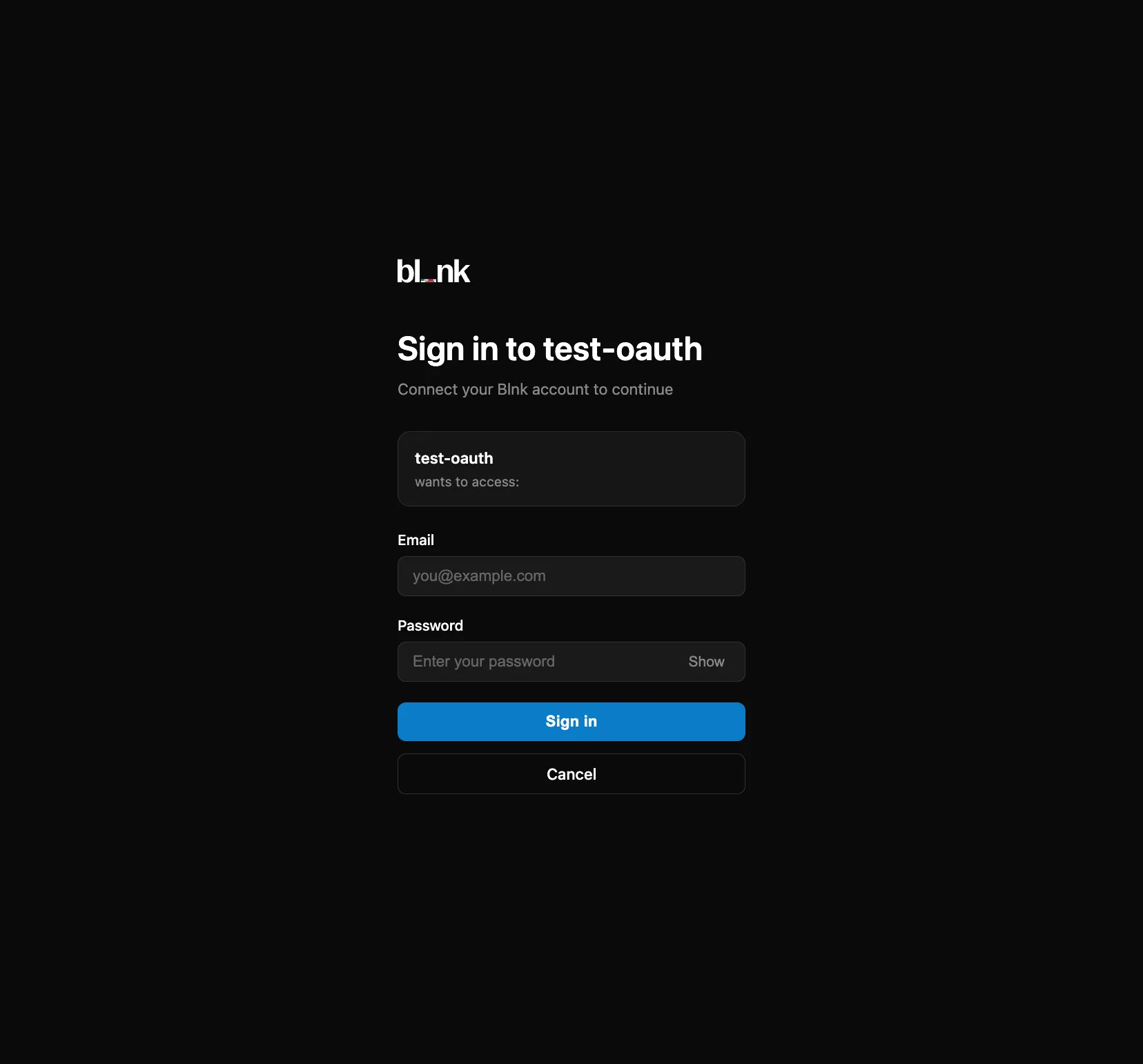 Blnk login page