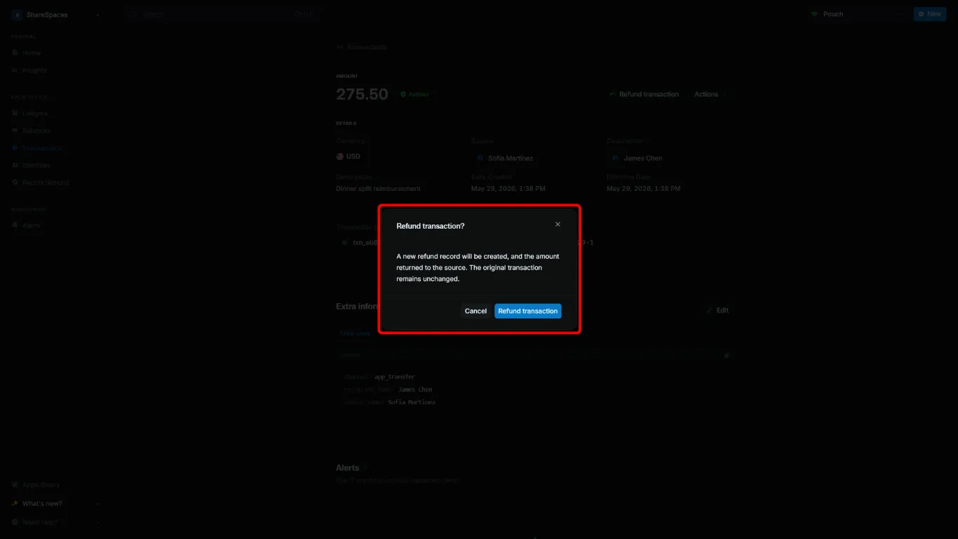 Refund transaction confirmation