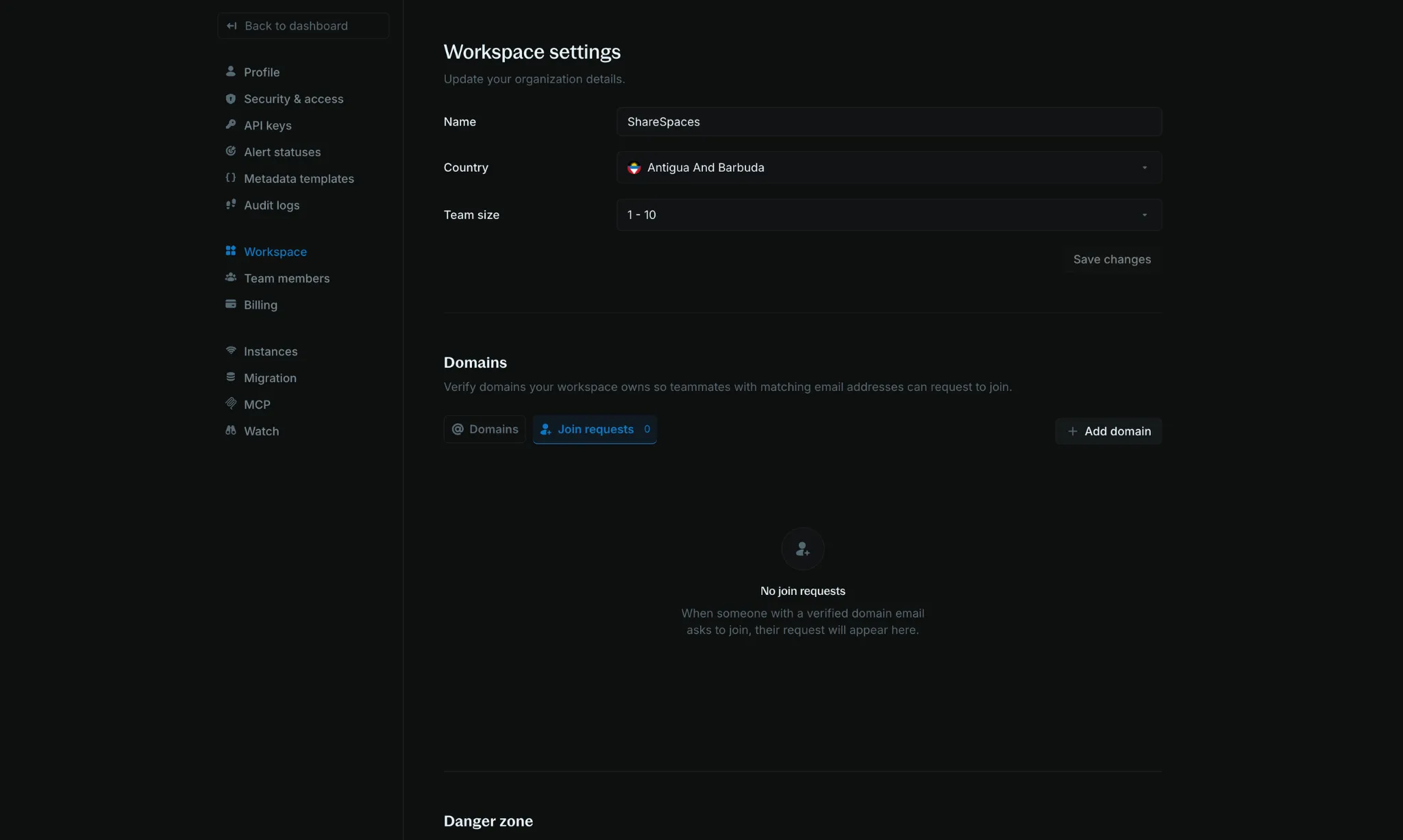 Join requests tab showing teammates requesting to join the workspace
